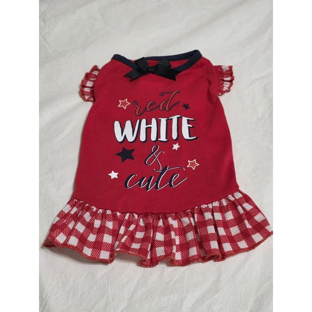 Red, White, Cute Dog Dress Size Small